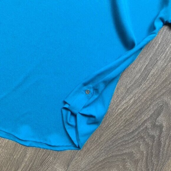 Calvin Klein Women's Draped Blouse Top Short Sleeve Blue Plus Size 1X - Picture 14 of 15